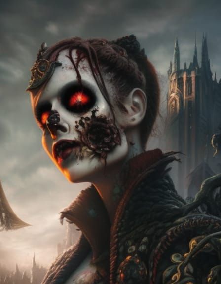 Eerie Zombie Portrait in Hyperrealistic Pop Art Style