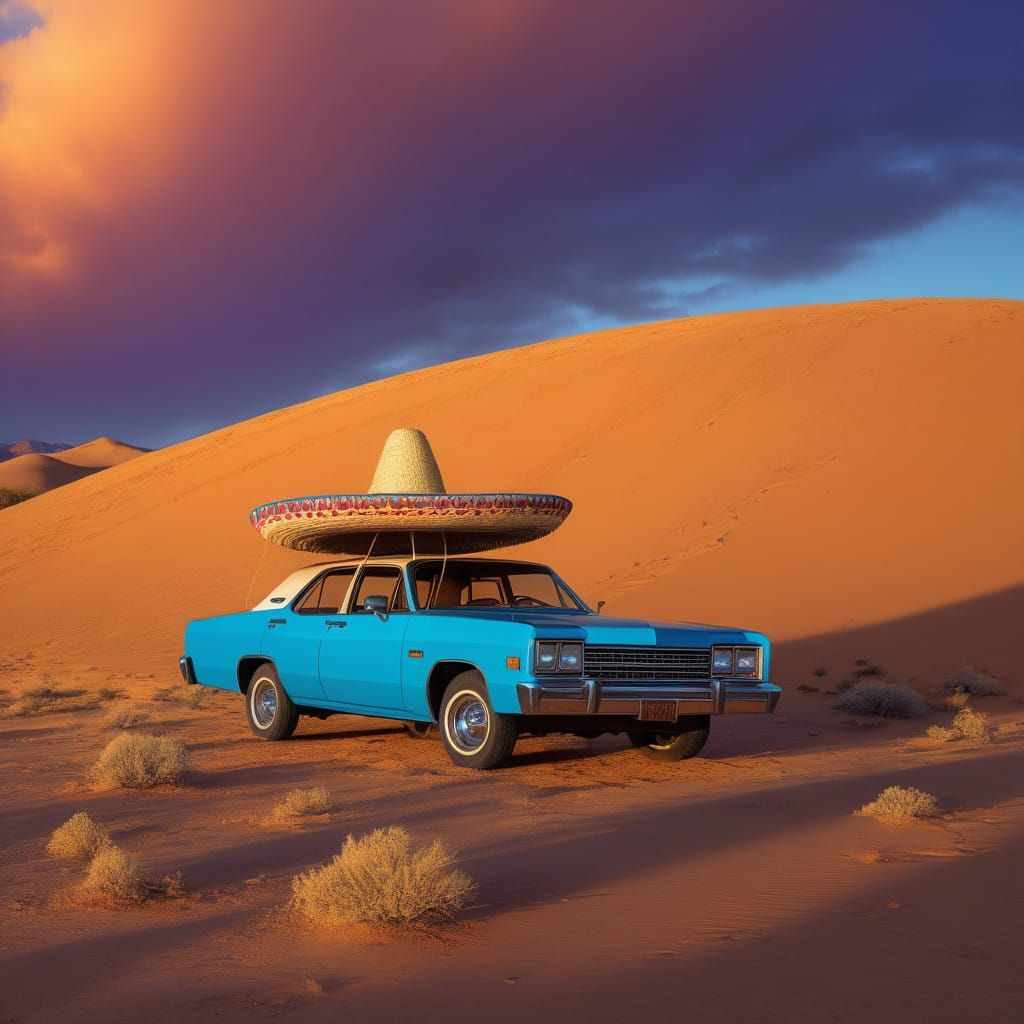 Vibrant Taco in Traditional Sombrero Stands Proud in Sunset...