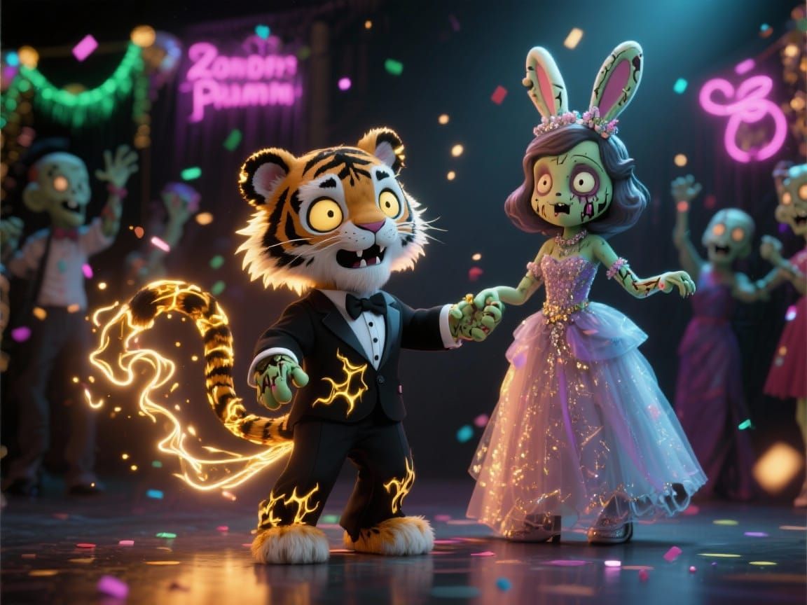 Cute Zombie Couple at Spooky Prom Dance