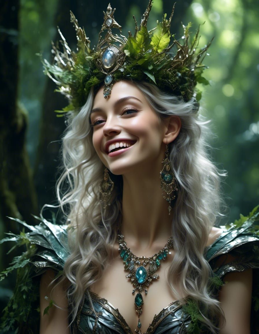 Fantasy Queen Laughing: Epic Portrait with Sharp Focus