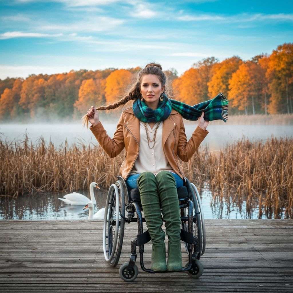 Elegant Woman on Pier Over Misty Lake