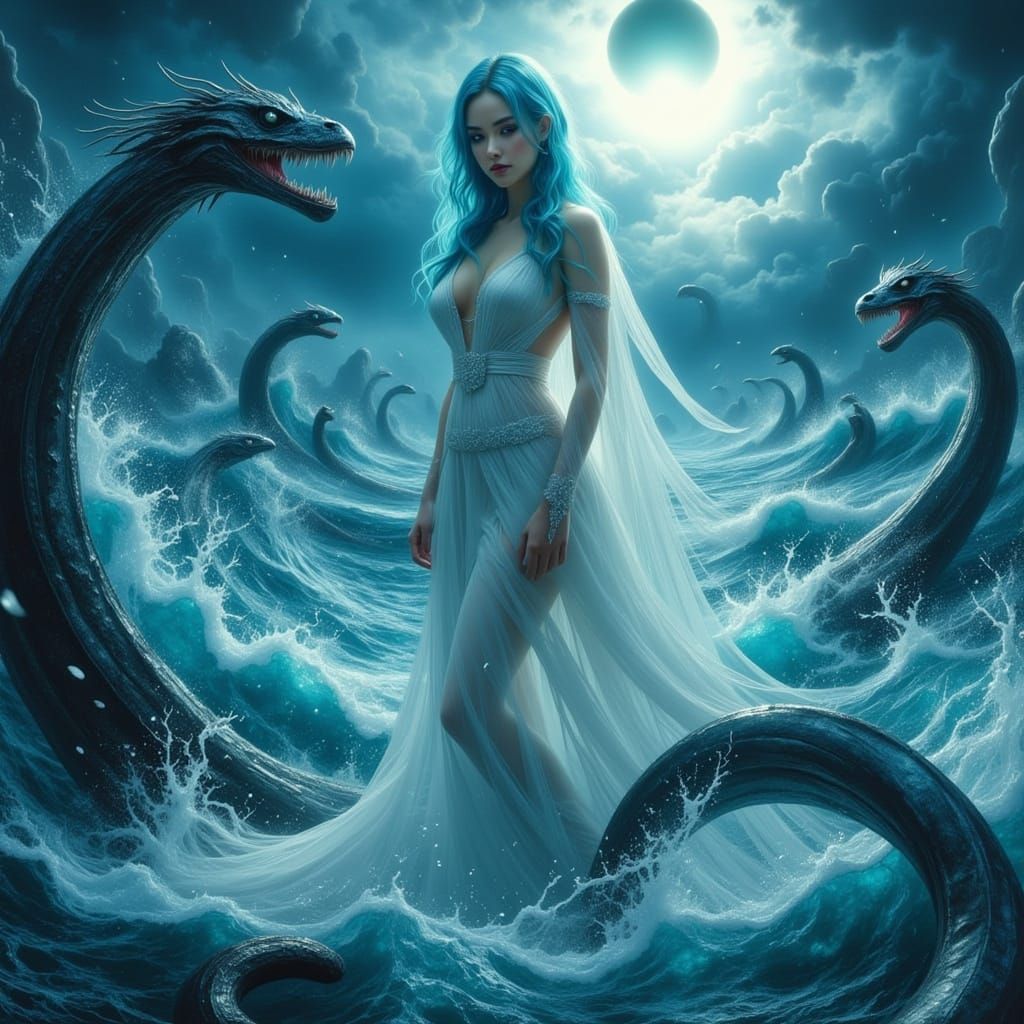 Water Goddess Rises from Ocean in Apocalyptic Dark Fantasy