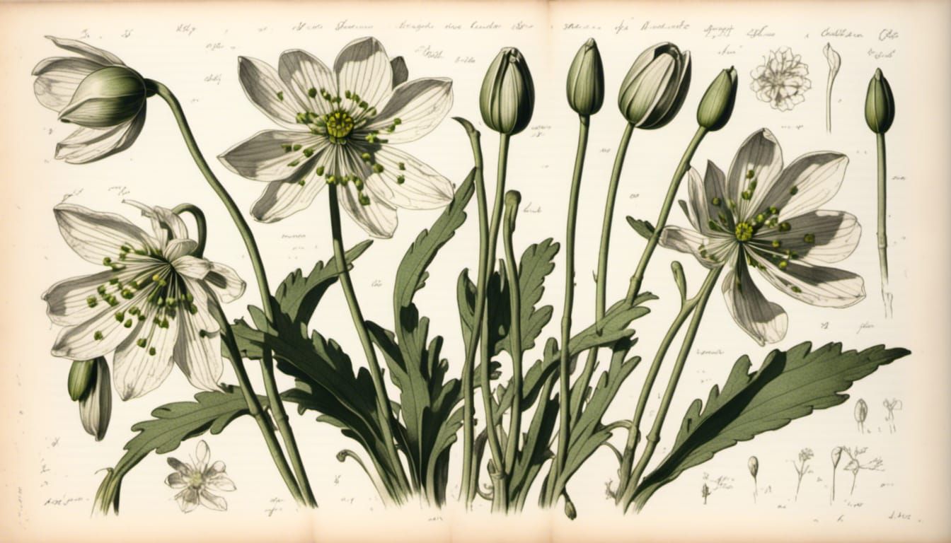 Botanical Illustration of a Snowdrop Flower