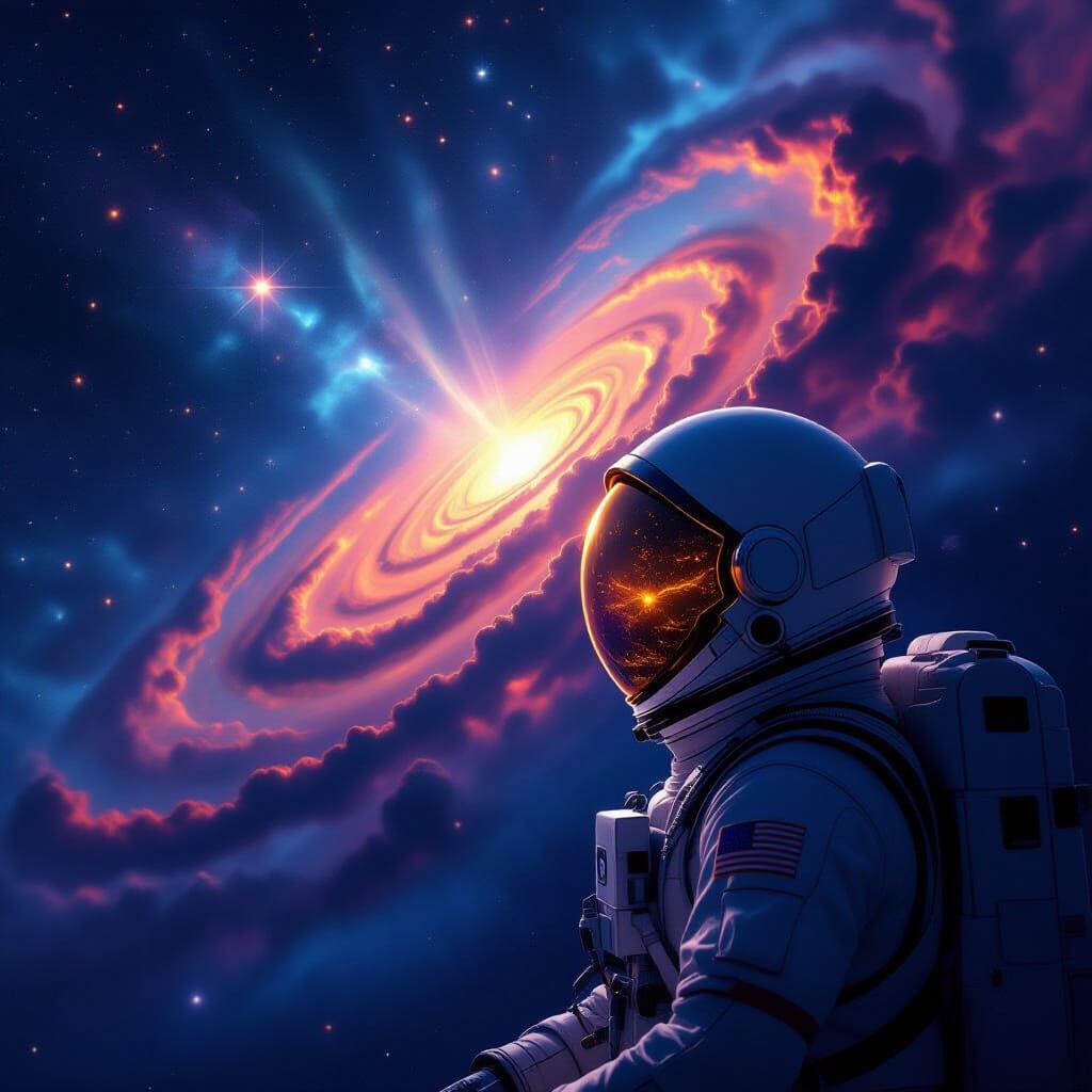 Astronaut Adrift in Nebula: Hyperrealistic Space Vista