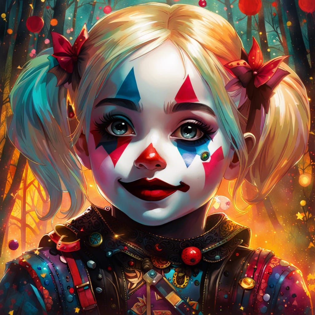 Baby Harley Quinn Portrait in Watercolor