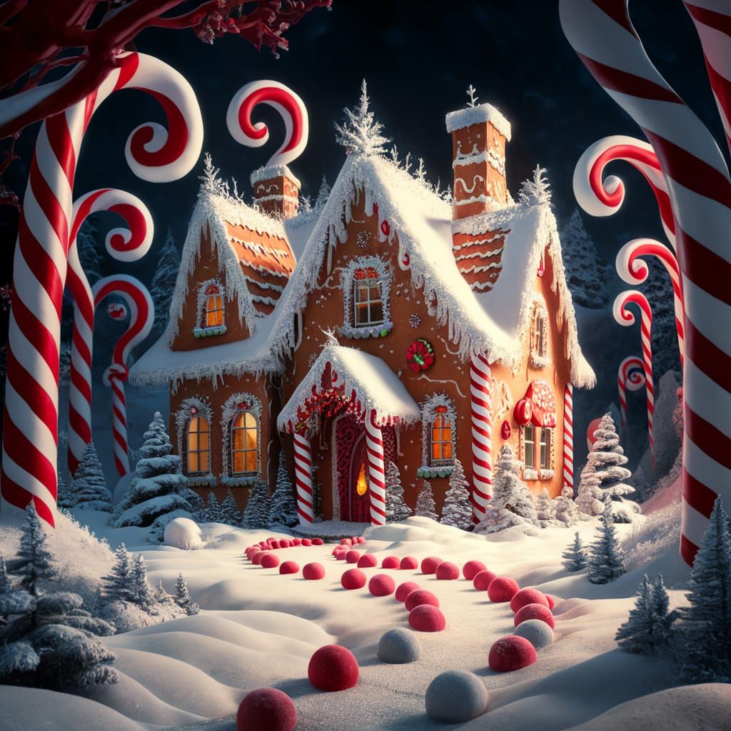 Gingerbread House in Winter Wonderland, Matte Painting