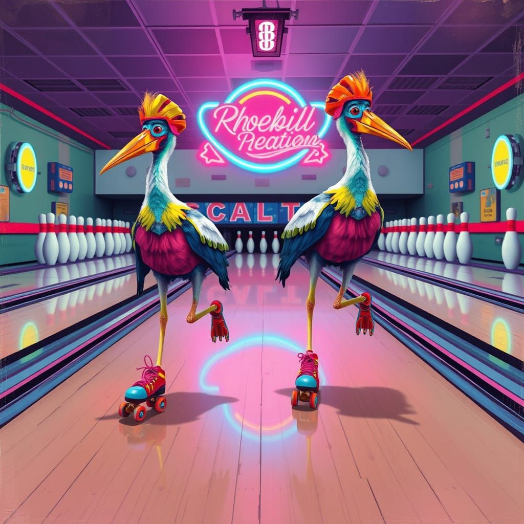 Shoebill Storks Rollerskating: Retro Bowling Alley