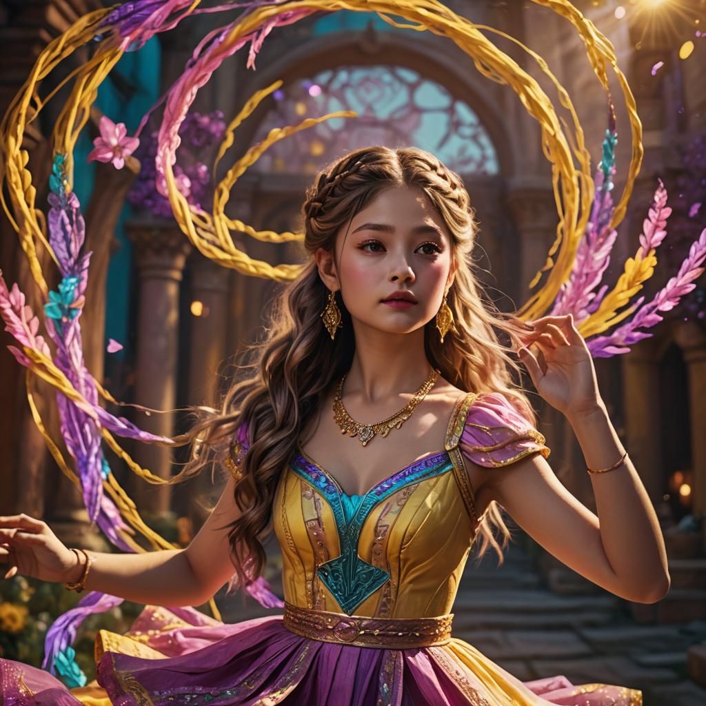 Fantasy Portrait of Woman in Pink and Yellow Dress