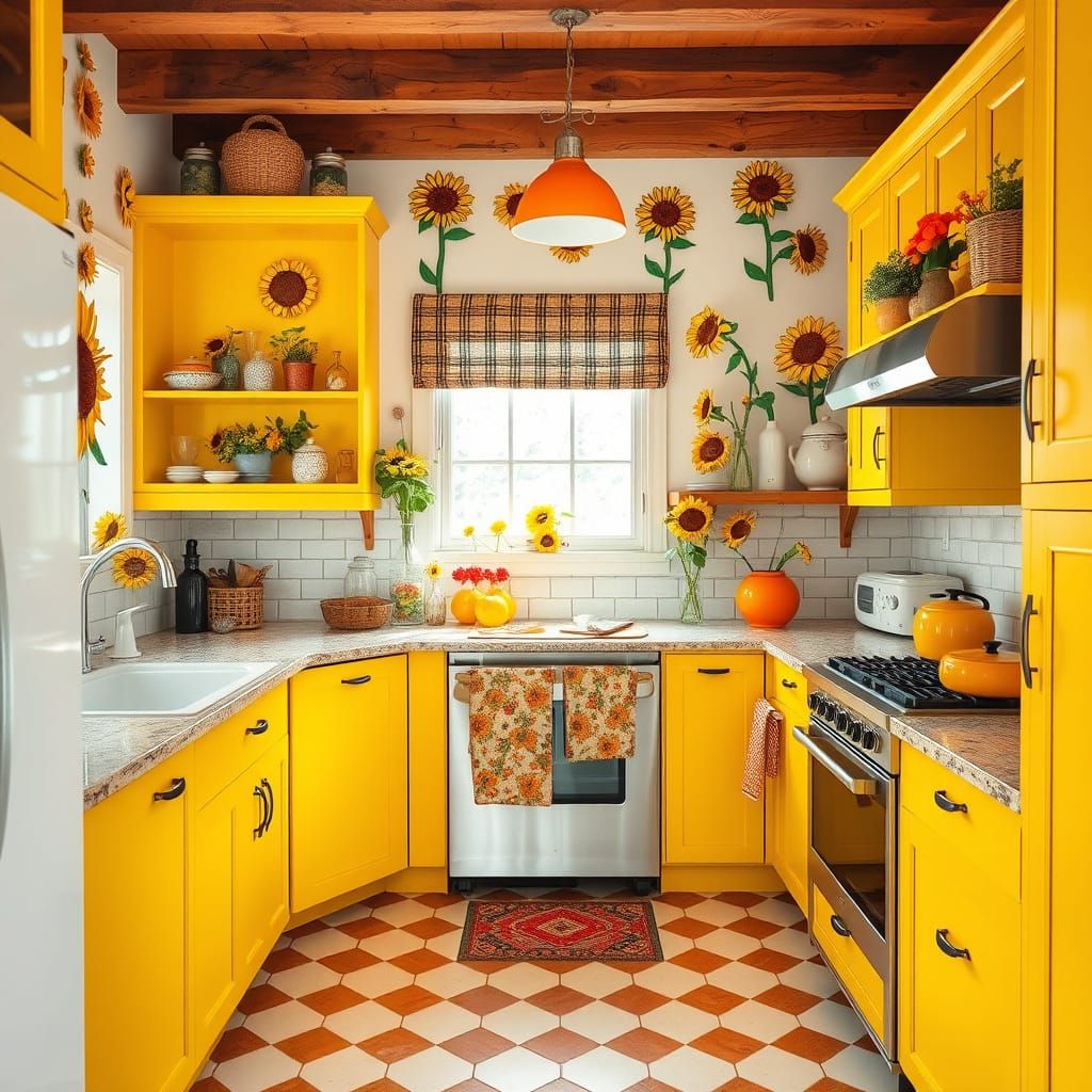 Sunflower Kitchen: Whimsical Modern Interior Design