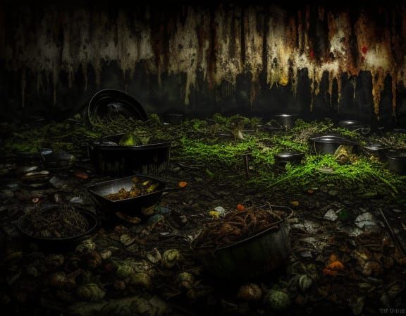 Rotten Food Still Life in Dark Surrealism