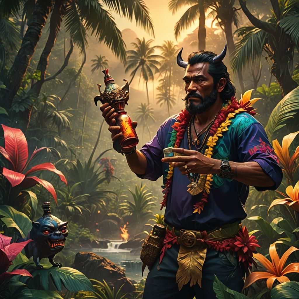 Hawaiian Man and Devil Bottle Imp: Concept Art