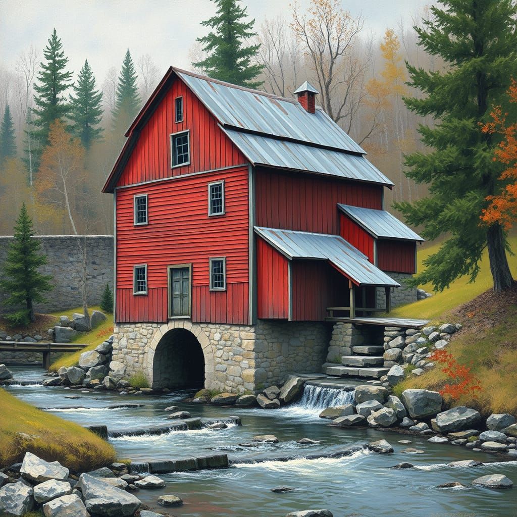 Impressionist Mill by Stone-Cropped Stream