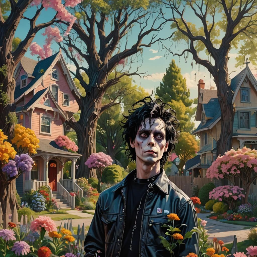 Edward Scissorhands in a Whimsical Setting