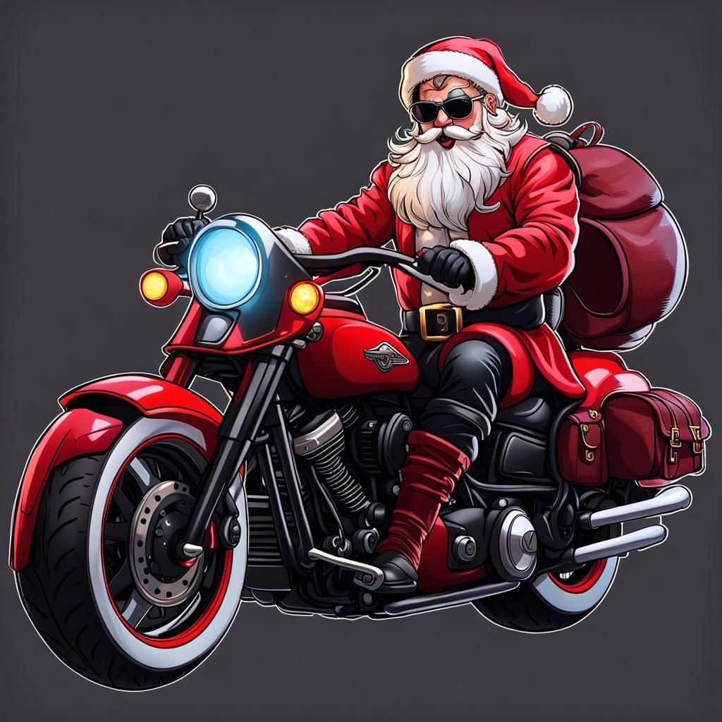 Santa Claus Biker Burnout on Harley in Neon City