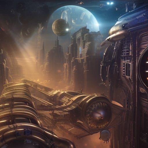 Epic Steampunk Space Opera Comic Book Scene