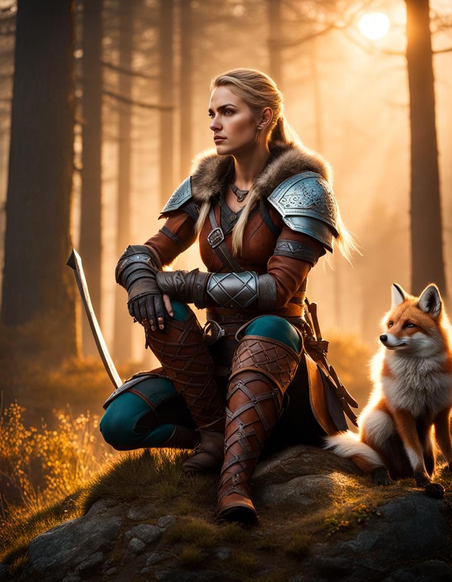 Eivor from Assassin's Creed with Pet Fox Portrait