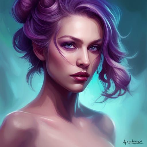 Purple Butterfly Person Portrait in Detailed Splash Art