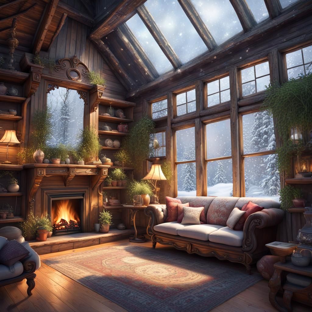 Victorian Greenhouse Interior in Maximalist Style