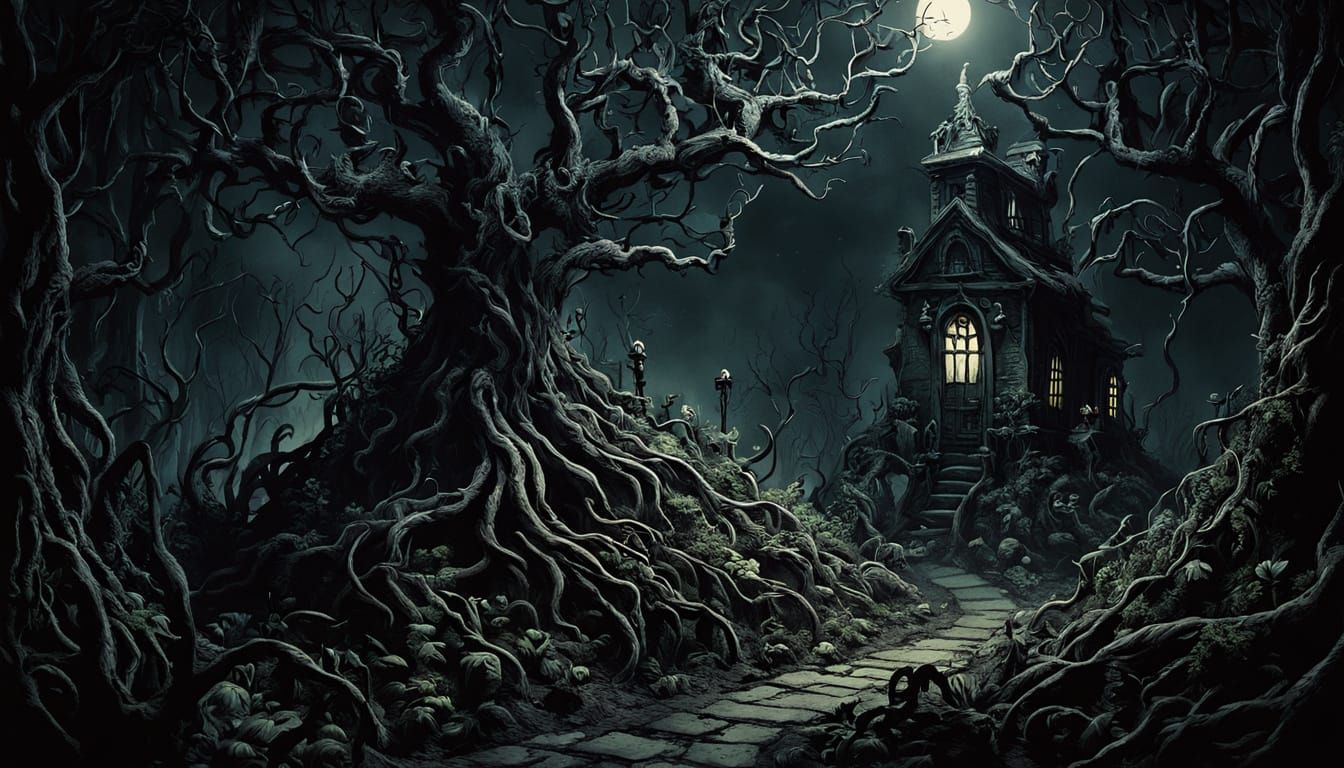 Creepy Miniature Garden in Dark Fantasy Style