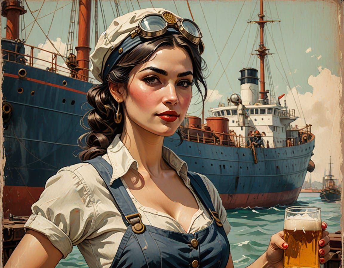 Sassy Ship Mechanic Pin-Up in Grunge Style
