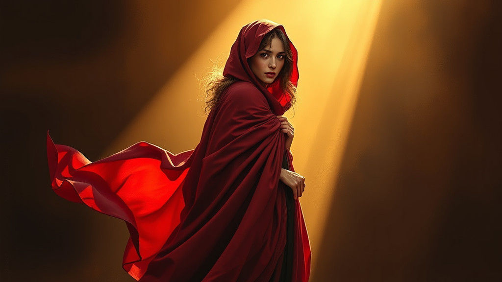 Woman in Red Cloak: Golden Light, Classical Painting