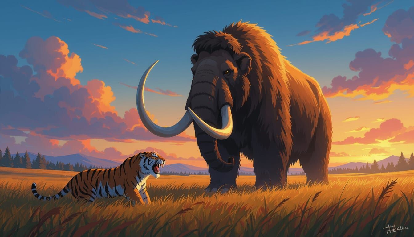 Majestic Mastodon and Sabre Tooth Tiger in Anime Style