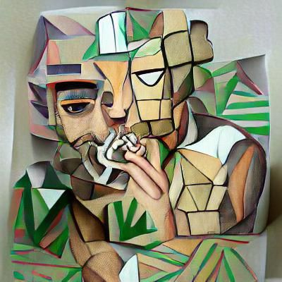 Cubist Man Smoking Marijuana