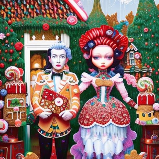 Gingerbread Couple's Dream Home: A Surrealist Vision