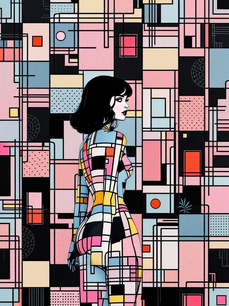 Subversive Suburban Gothic Art: Woman Merges with Geometric ...