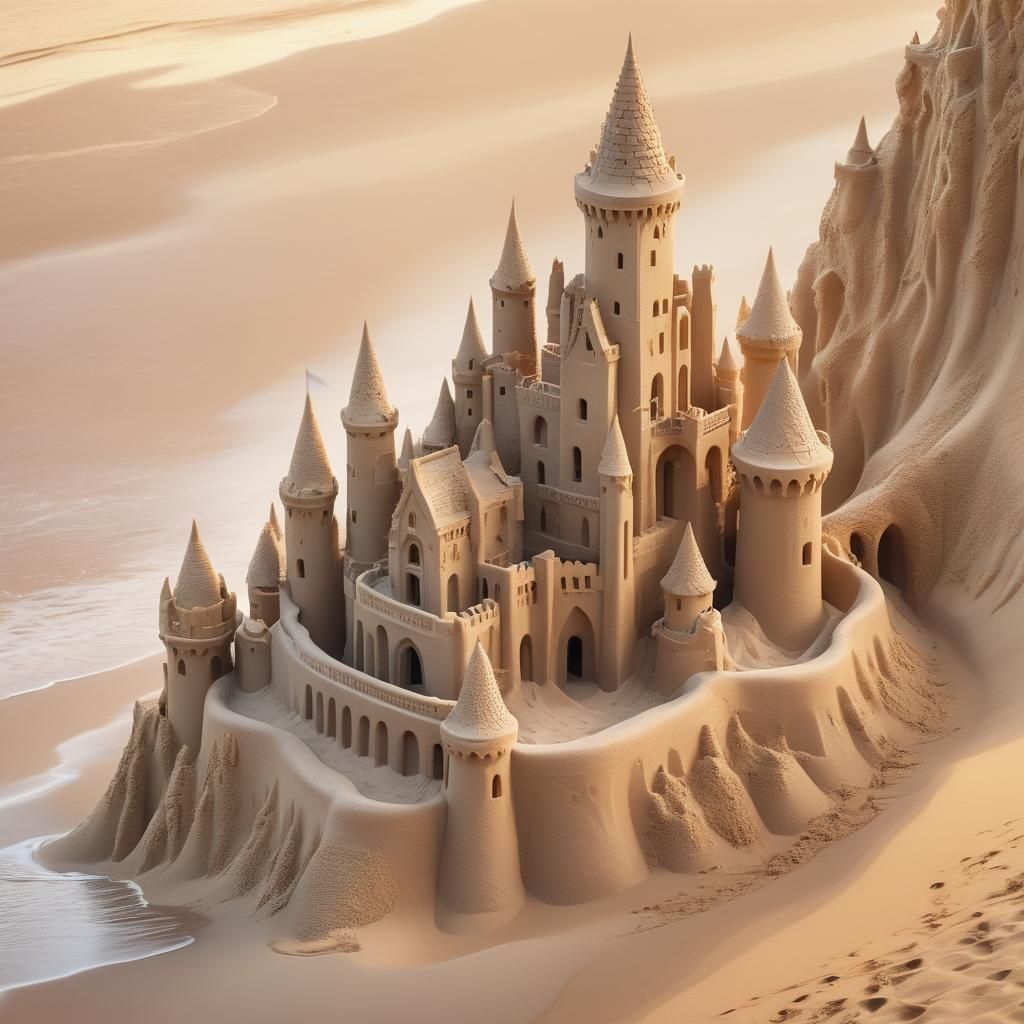 Majestic Sandcastle with Glowing Aura in Surreal Style