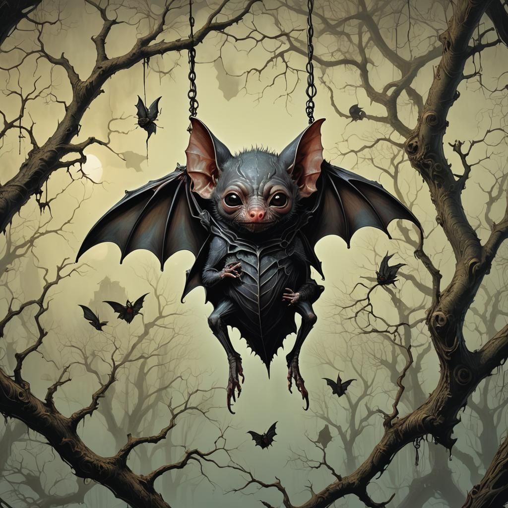 Baby Vampire Bat in Surrealist Dreamscape