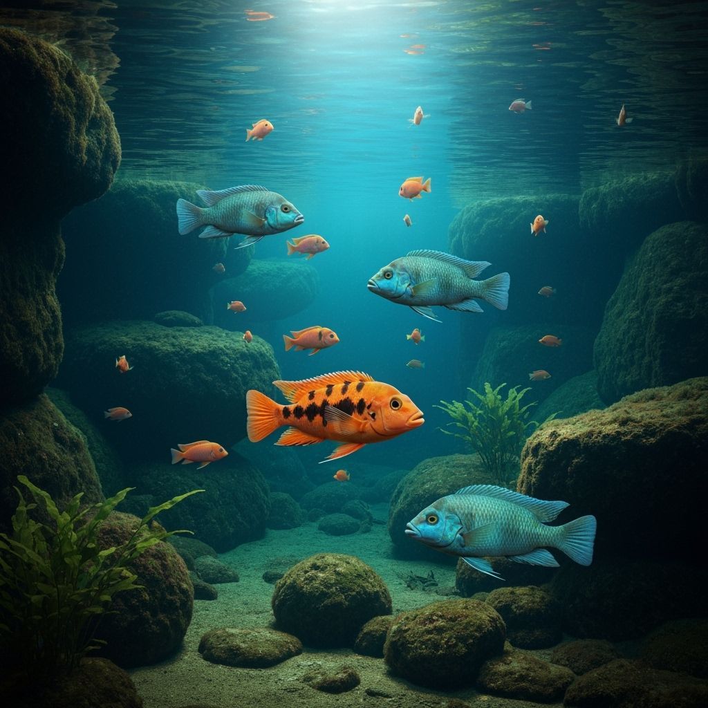Lake Tanganyika Cichlids in Natural Pond, Underwater View