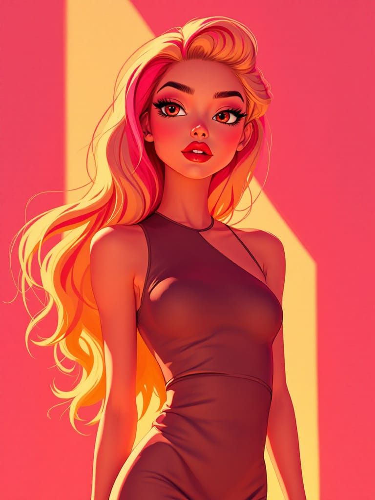 Pin Up Woman in Golden Hour Light as Animation Art