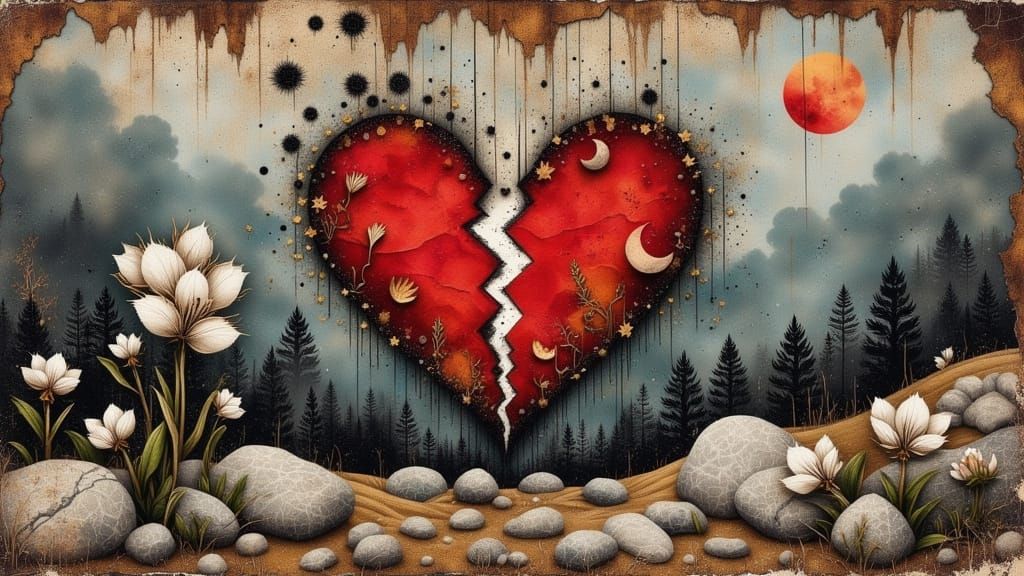 Heartbreak Collage in Mixed Media Style