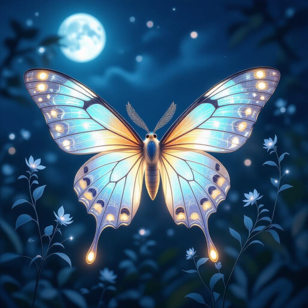 Lumina Moth and Whisper-Weave Shrub Symbiosis