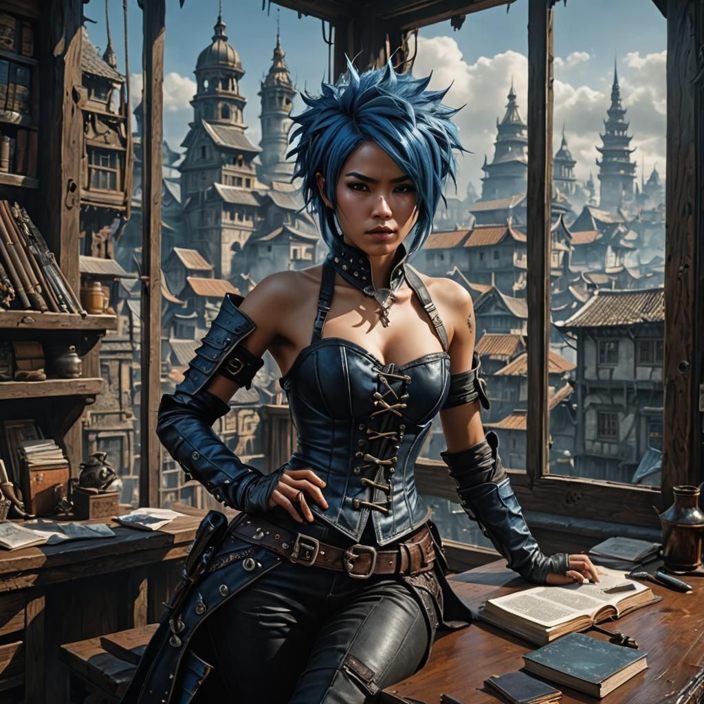 Hyperrealistic Filipina Assassin in Medieval Marketplace