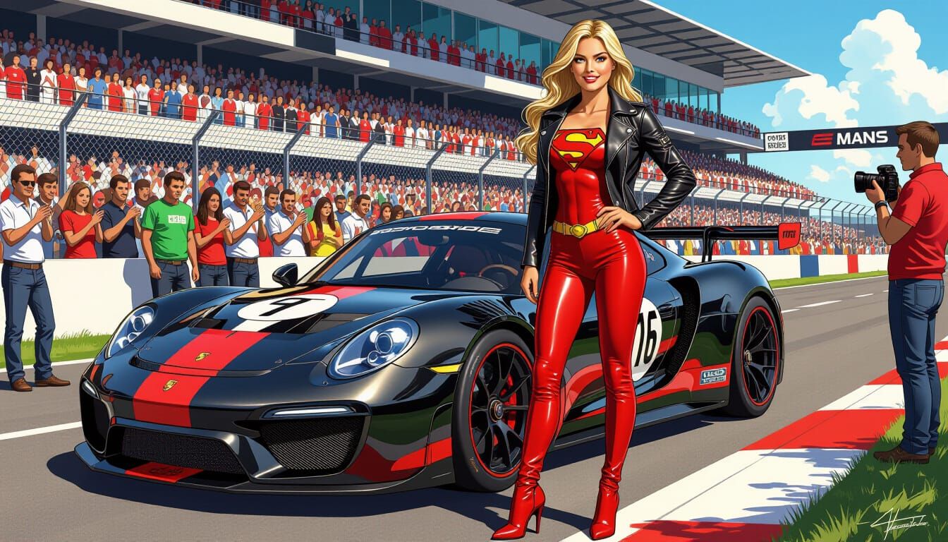 Supergirl at Le Mans in Milo Manara Style