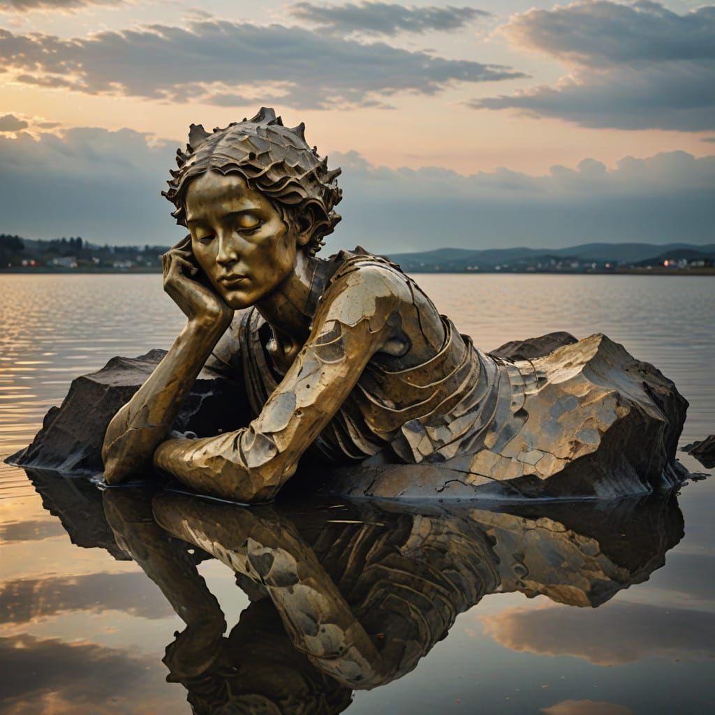 Ethereal Fragmented Figure in Weathered Stone