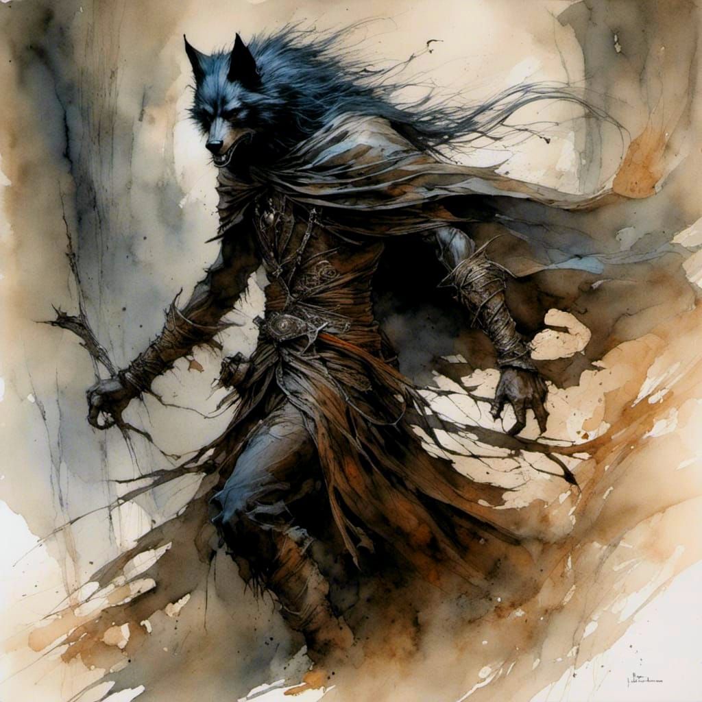 Werewolf Mage in Dark Fantasy Style