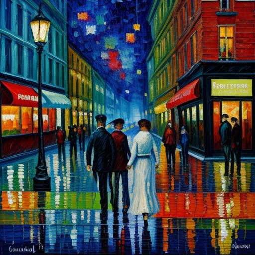 Night Strangers: Neo-Impressionist Oil Painting