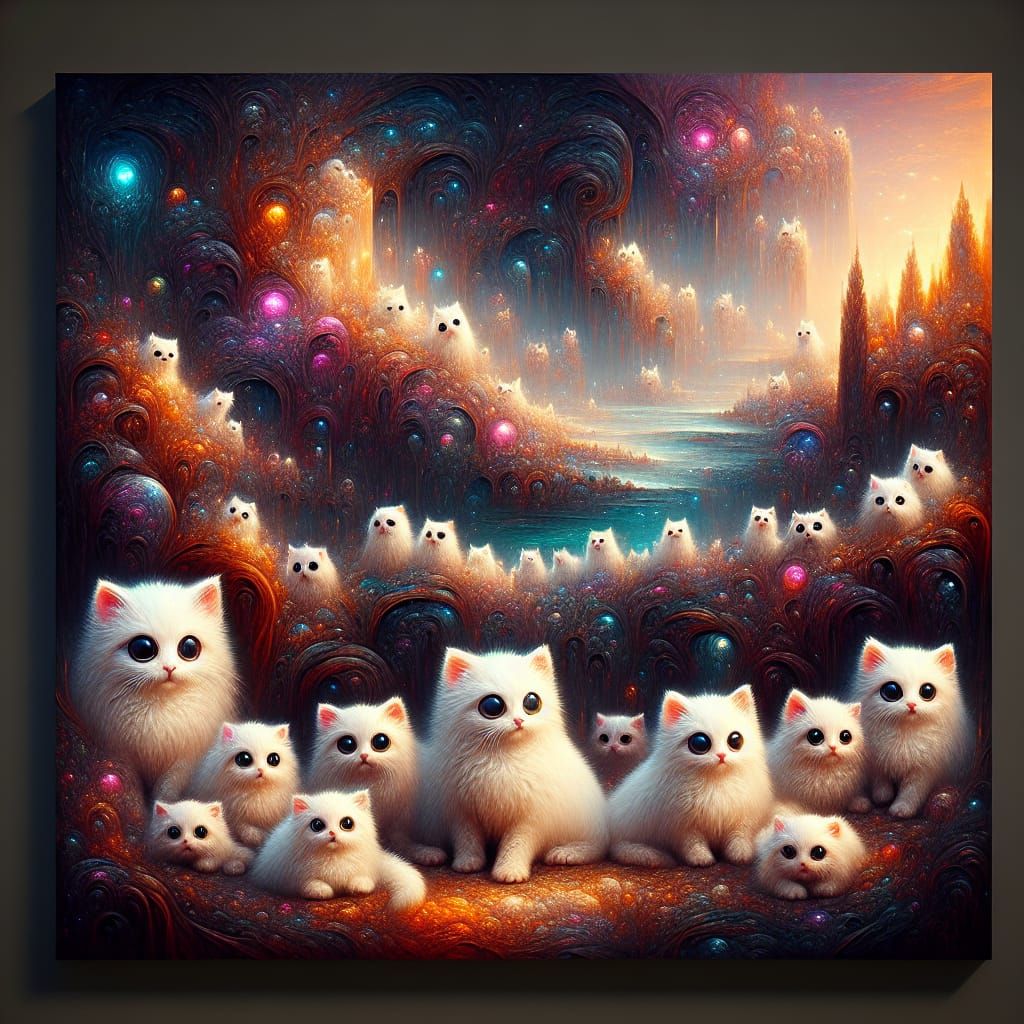 Adorable White Cats in Fantastical Fantasy Art