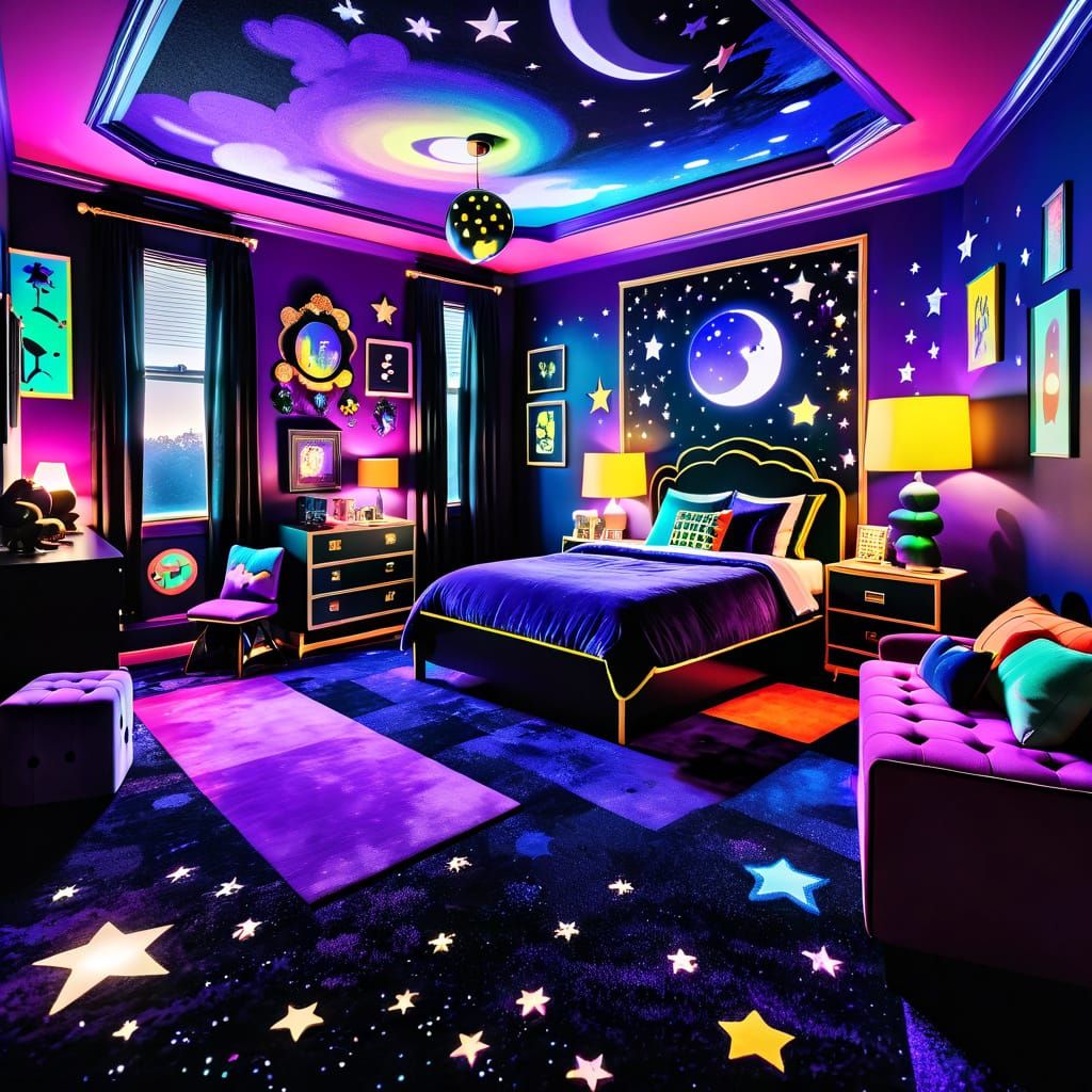 Night Sky Kids Bedroom in Art Deco Style