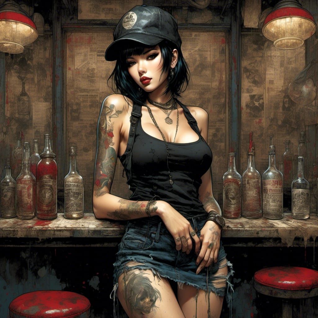 Gothic Noir Portrait of a Young Bartender