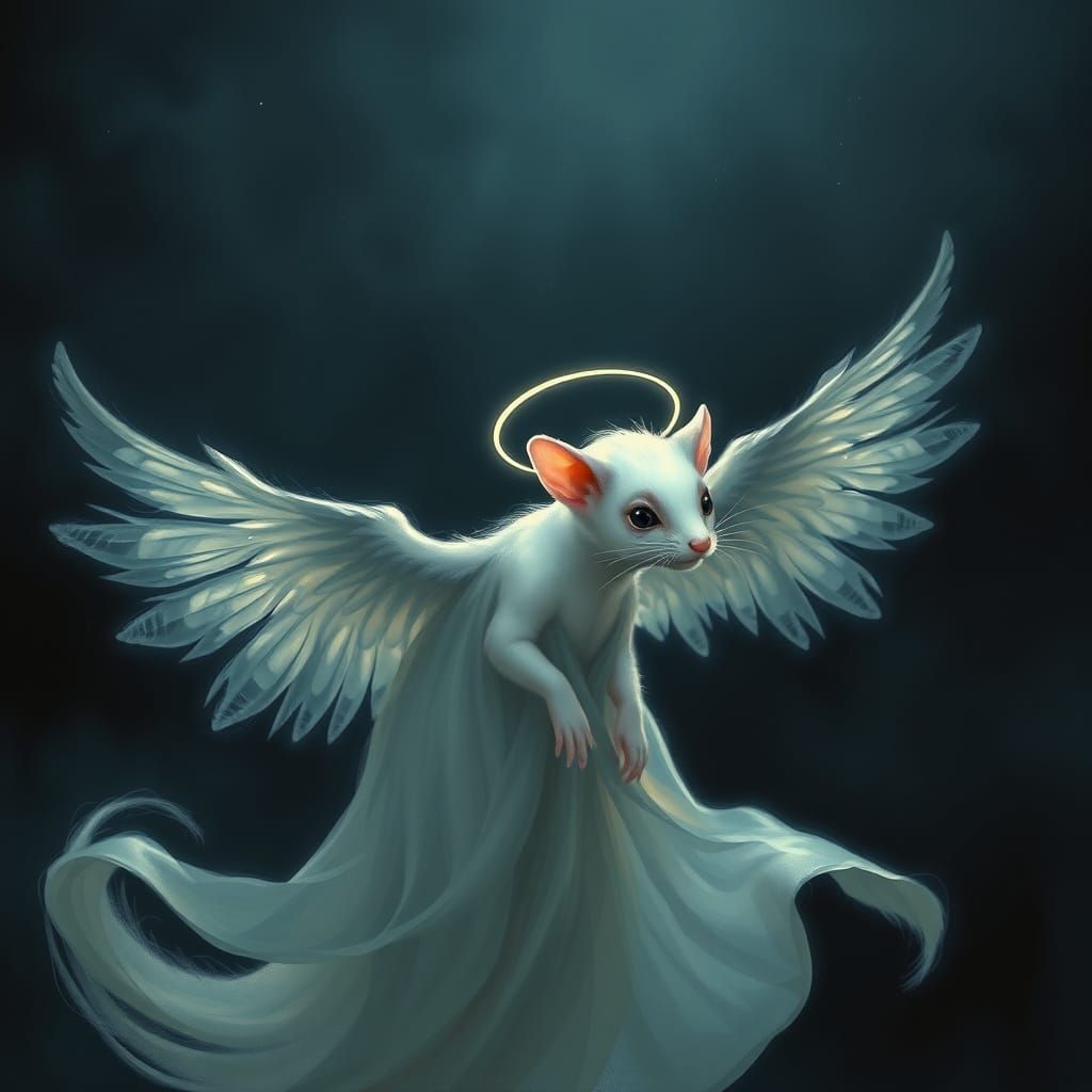 Ghostly Ferret Angel Emerges from the Shadows in a Dreamy, E...