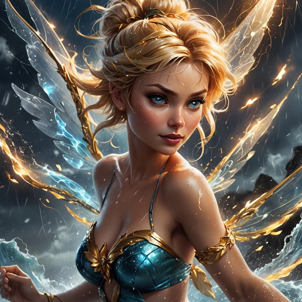 Tinkerbell Harnessing Hurricane Power: Fantasy Art