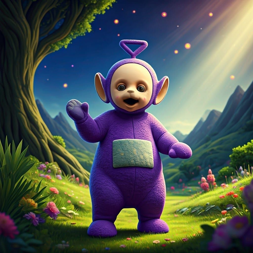 Shrieking Teletubby in Pop Surrealist Style