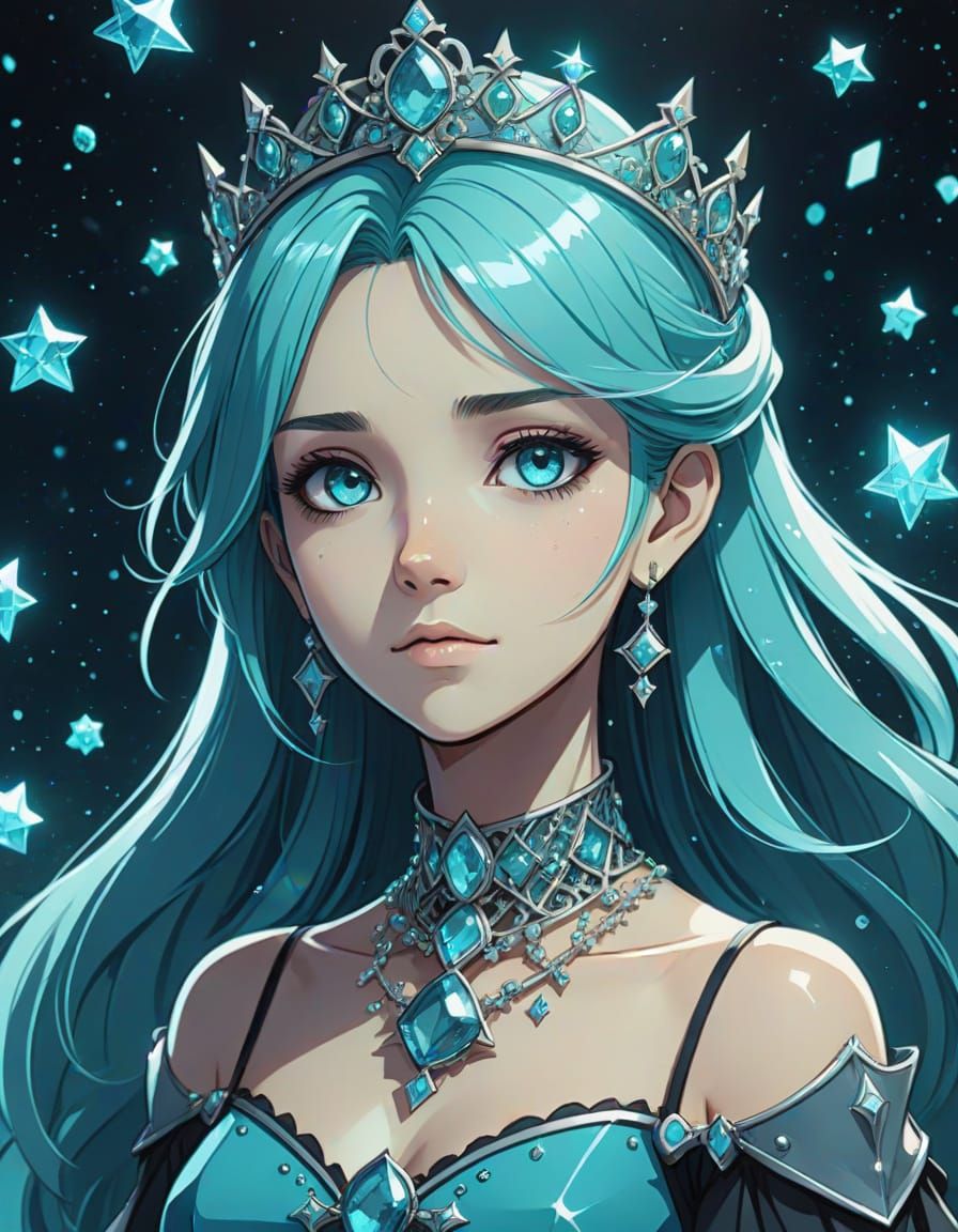 Ethereal Aquamarine Princess in Celestial Gothic Splendor