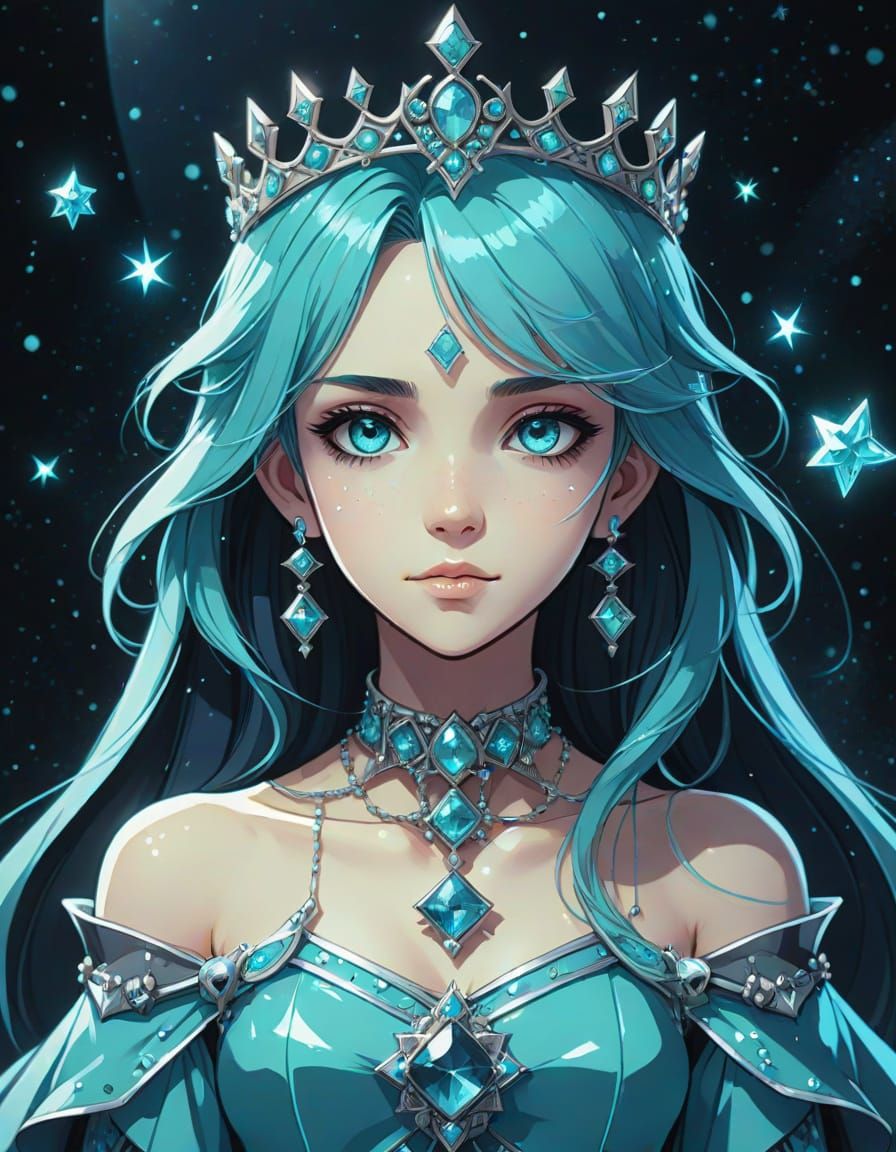 Gothic Aquamarine Princess Under Celestial Glow