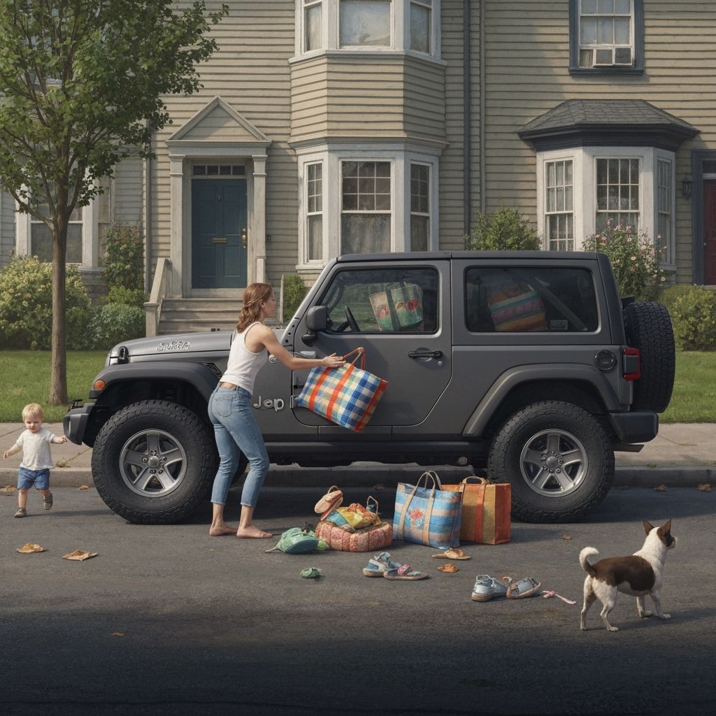Overloaded Jeep Wrangler on a Hectic Street