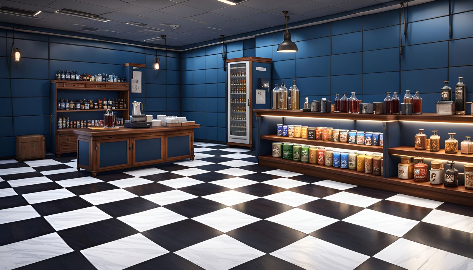 Convenience Store Checkout Counter in Anime Style